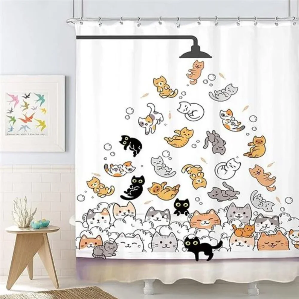 Cat Shower Curtain for Kids Cute Shower Curtains Funny Cat Lover